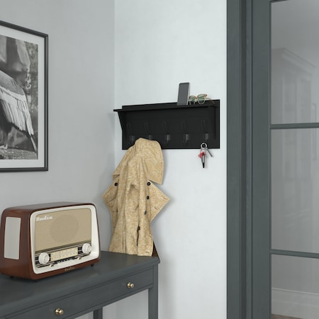 Flash Furniture 24" Black Wall Mount Shelf with Hanging Hooks HFKHD-GDIS-CRE8-932315-GG